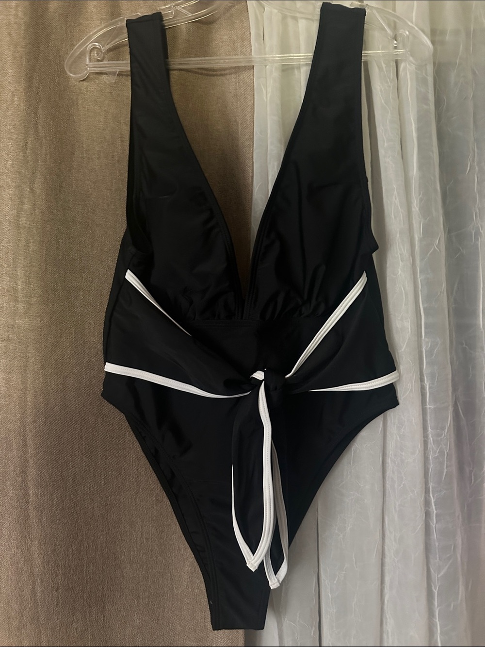 One-Piece plunge neck Swimsuit tie front/back